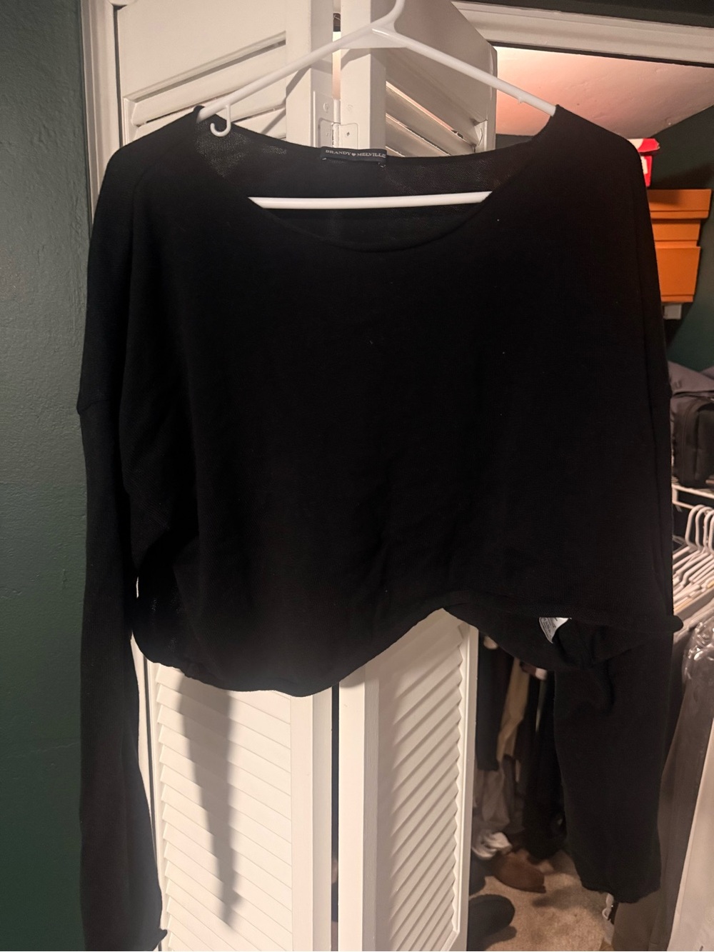 Brandy Melville Black Cropped Long-Sleeve Sweatshirt